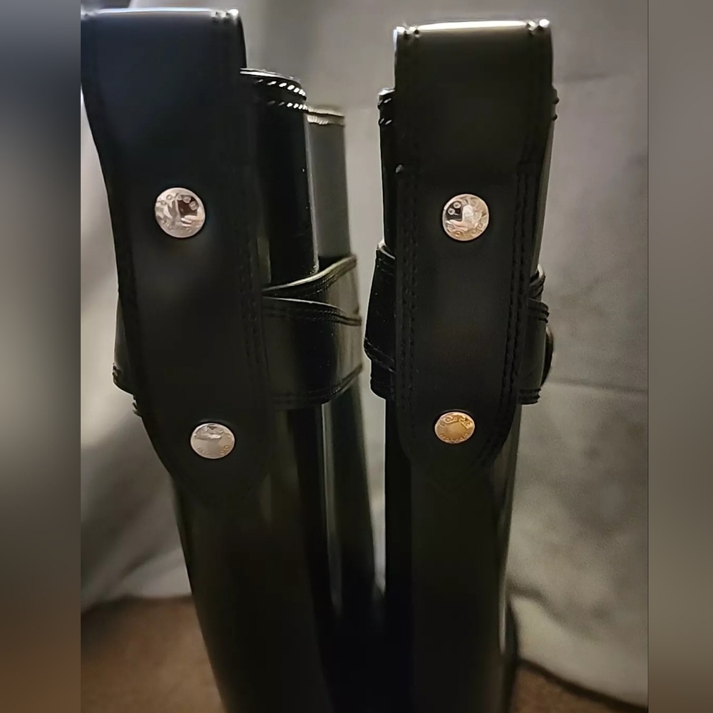 Coach Boots Tara Tall Black Gloss Rubber Rain Boots Size 8 - Picture 2 of 16